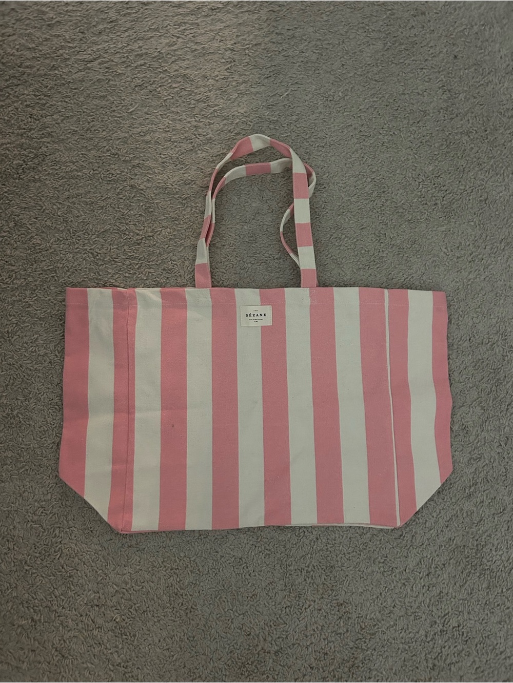 Sezane Pink & White Striped Canvas Tote